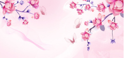 矢量丝带配樱花粉色浪漫樱花梦幻丝带背景高清图片