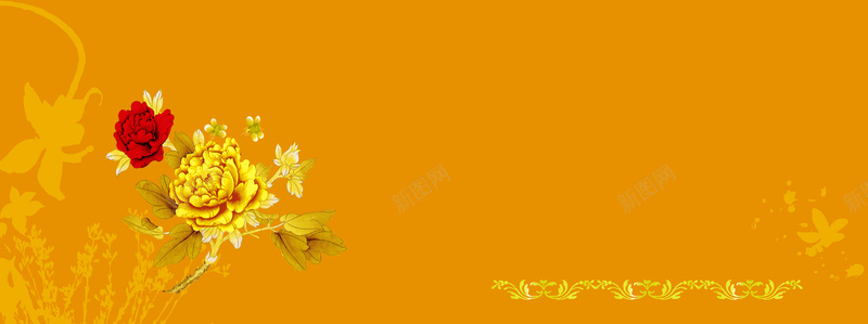 橘色牡丹花卉背景jpg设计背景_88icon https://88icon.com 卡通 树叶 橘色 牡丹 花卉 海报banner 童趣 手绘