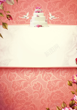 粉色花纹上的生日蛋糕背景素材背景