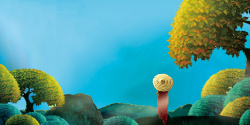创意山树蓝色简约唯美手绘旅游节气广告背景高清图片
