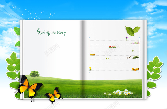 展开书本前的蝴蝶背景素材背景
