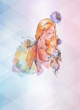 彩色手绘三八女神节海报背景背景