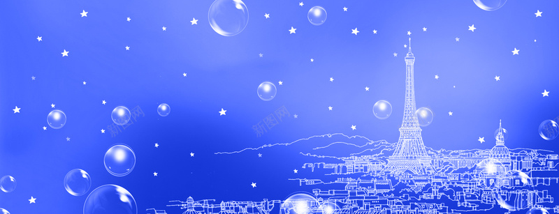 蓝色气泡线描城市巴黎背景psd设计背景_88icon https://88icon.com 城市 巴黎 气泡 线描 蓝色 海报banner
