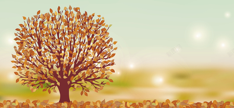 秋天立秋节气大树黄色背景背景