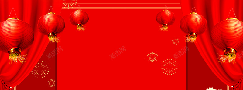 新年盛典红灯笼几何banner背景