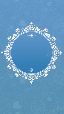 蓝色欧式花环H5背景背景