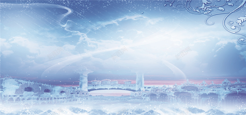 雪景童话城堡浪漫背景雪花冬天海报背景背景