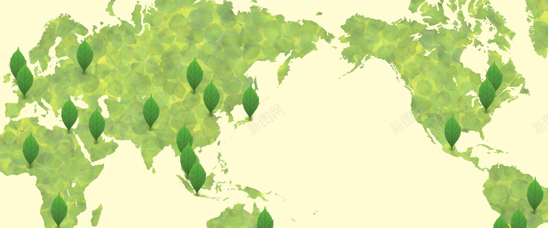 绿色树叶世界地图背景