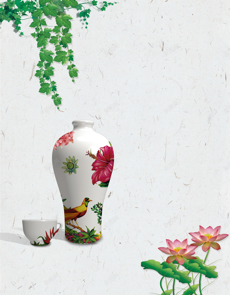 中国风瓷瓶海报背景psd设计背景_88icon https://88icon.com 中国风 青花瓷 古董 瓷器 艺术 花朵 树叶 海报 背景