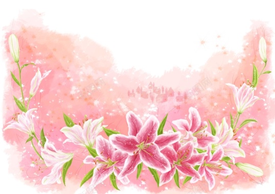 浪漫手绘粉色百合背景素材背景