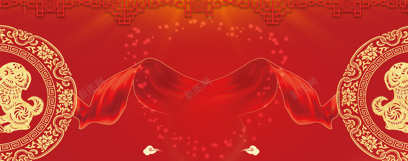 中国风文艺景色丝绸红色banner背景
