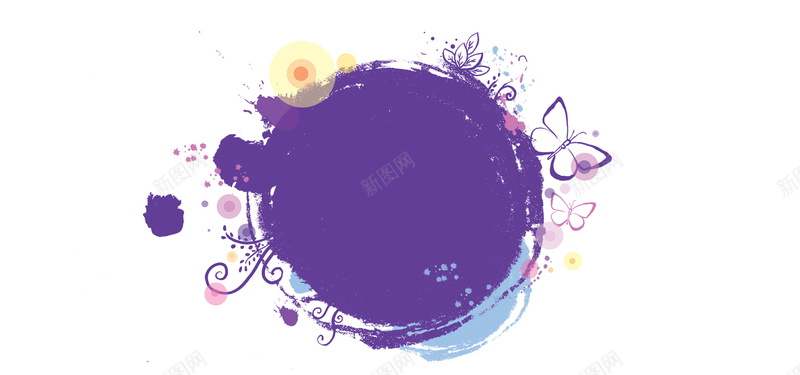 紫色圆形和墨点蝴蝶背景背景
