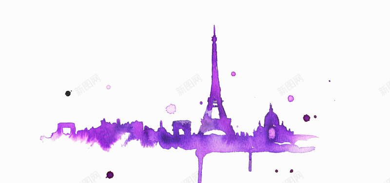 手绘法国jpg设计背景_88icon https://88icon.com 浪漫水彩 白色 紫色 埃菲尔铁塔 海报banner 卡通 童趣 手绘