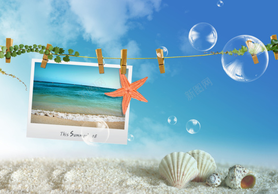 蓝天白云海滩风景摄影平面广告背景