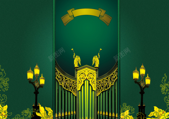 欧式大气绿色春节礼盒海报背景素材背景