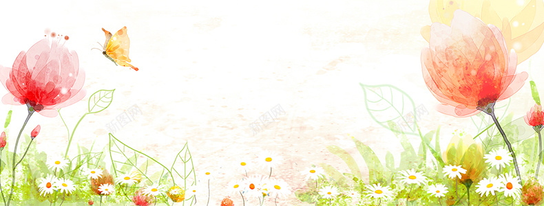 卡通清新水彩花卉蝴蝶背景背景