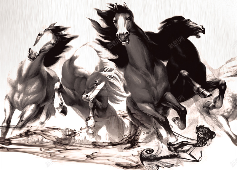 水墨风共赢和谐企业展板海报背景psdpsd设计背景_88icon https://88icon.com 企业展板 共赢和谐 励志 合作 和谐 和谐共进 奋发 武侠风背景 水墨马 积极 竞争 马群