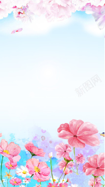 水彩粉色花卉妇女节H5背景背景