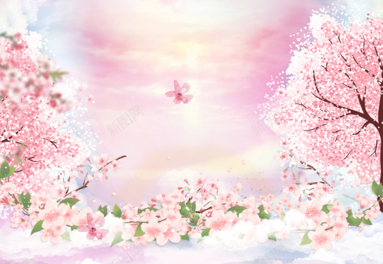 粉色浪漫花海桃花风景桃园背景素材背景