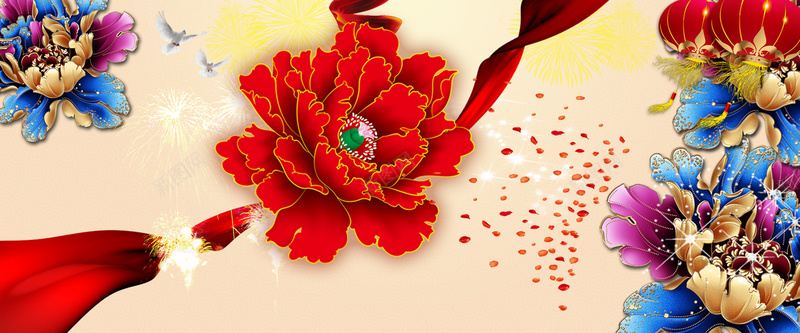 中国风春节富贵牡丹背景素材背景