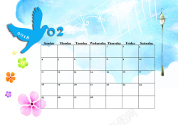 蓝色卡通飞鸟日历月历表商务背景素材背景