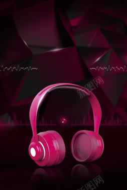 深色质感粉色耳机海报背景背景
