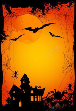 恐怖万圣夜城堡和蜘蛛矢量素材背景