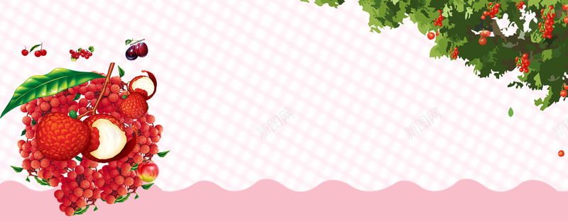 多汁荔枝大促销绿叶几何粉色背景背景
