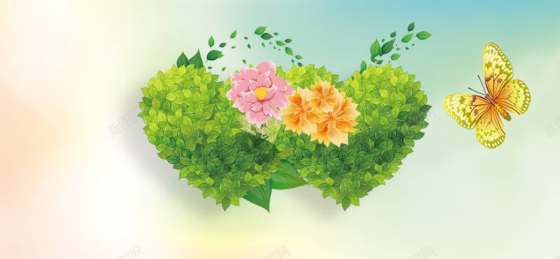 树叶拼织爱心背景psd设计背景_88icon https://88icon.com 心连心 树叶 爱心 绿色 花朵 蝴蝶 创意 淘宝背景图 海报banner