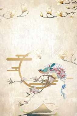 富贵喜鹊玉兰背景素材背景