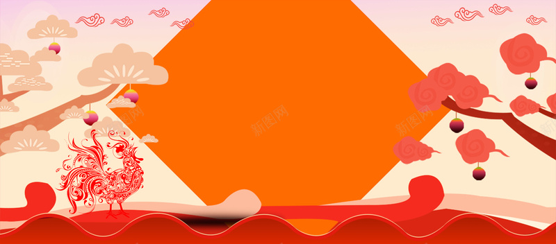 中式鸡年大吉春节背景psd设计背景_88icon https://88icon.com happy year 鸡年大吉 new 中国风 全新起航 树 几何组合 背景素材