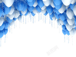 带线的气球漂浮的蓝白带线气球背景高清图片