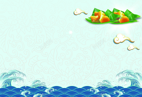 传统节日端午节粽子海浪赛船背景背景