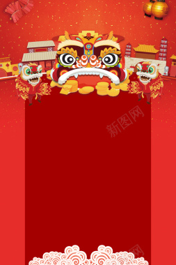 新年舞狮传统几何红色背景背景