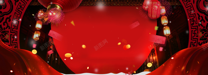 红色喜庆飘带新年节日背景背景