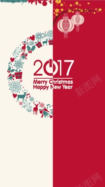 2017圣诞新年剪纸画背景图背景