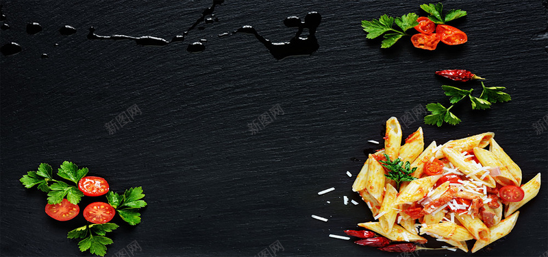 意大利面与番茄背景jpg设计背景_88icon https://88icon.com 意大利面 番茄 石板 绿叶 食物 海报banner