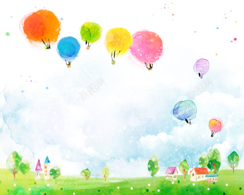 手绘彩色热气球背景背景