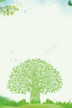 植树节绿色卡通PSD分层banner背景