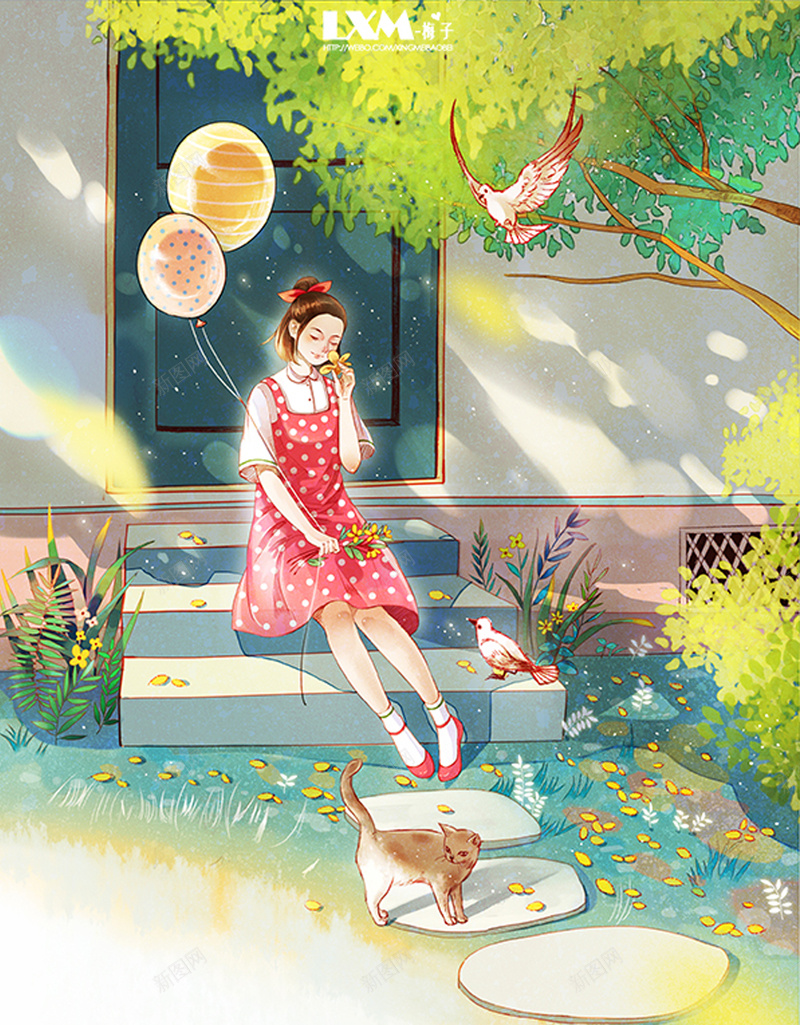 卡通女孩漫画平面广告jpg设计背景_88icon https://88icon.com 卡通背景女孩 漫画 平面广告 清新背景 水彩画 彩色 插画 猫咪