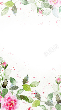 白色水彩插画墨点质感花卉背景