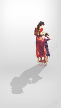 母亲节手绘母女背影H5背景背景