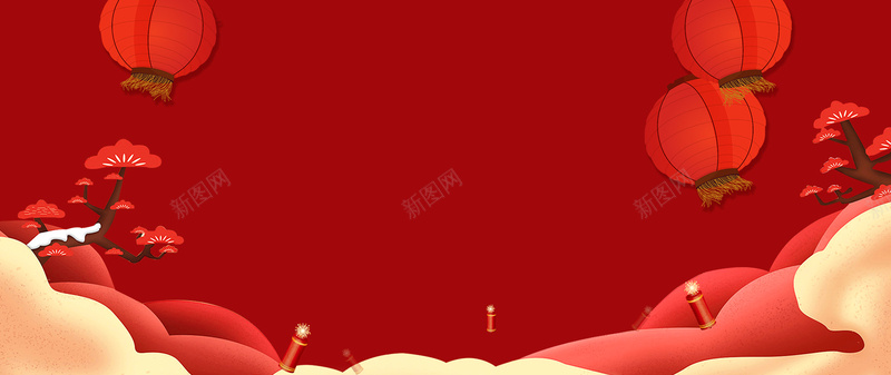 新年红灯笼简约红色背景背景