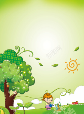 绿色卡通312植树节海报背景素材背景