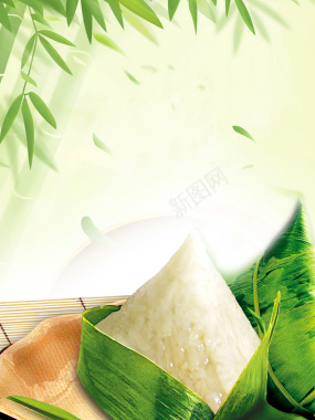 绿色树叶节日粽子端午糯米背景素材背景