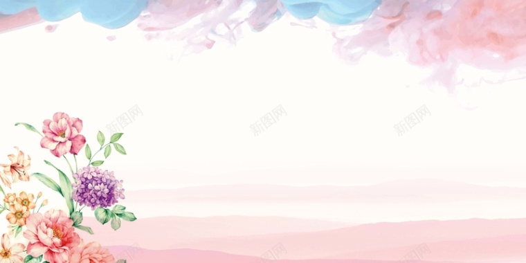 清新手绘水彩花朵海报背景模板背景