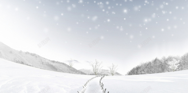 白色梦幻浪漫雪景天空漫天飘雪道路背景背景