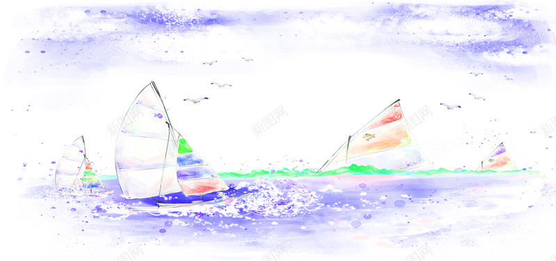 帆船水彩插画背景