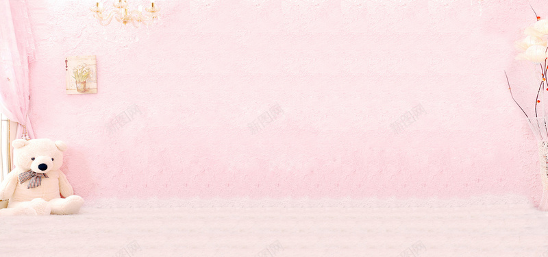 粉色可爱小屋粉色墙粉色小熊背景