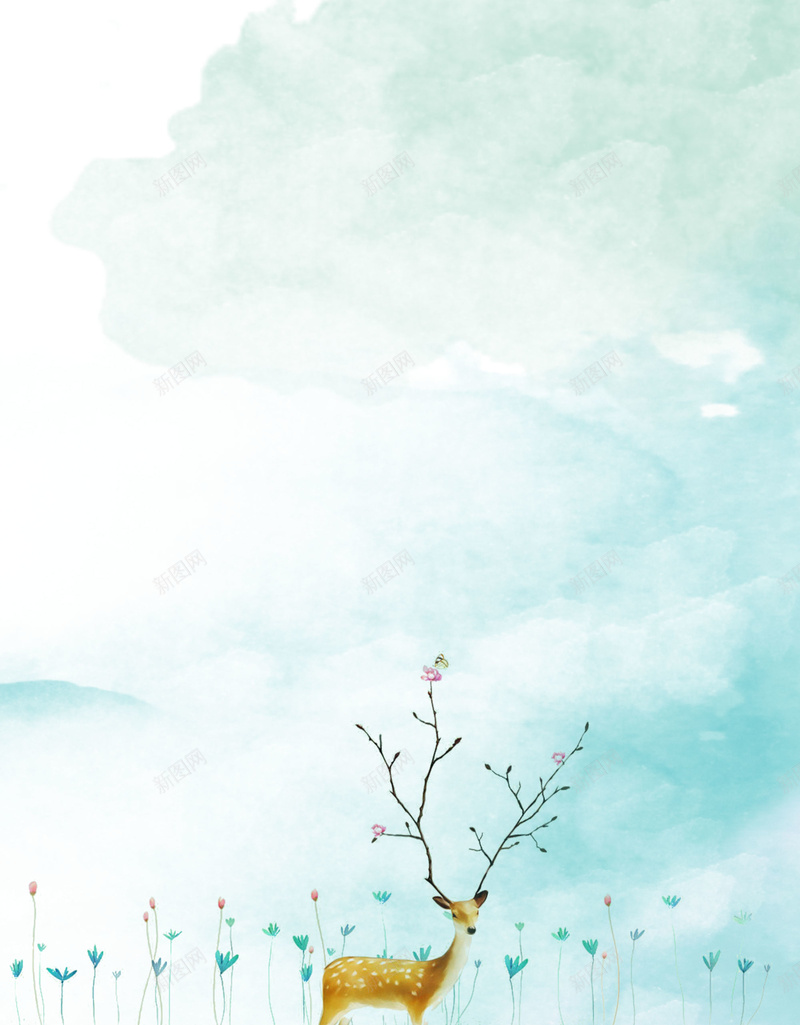 小清新手绘麋鹿季末清仓海报背景psdpsd设计背景_88icon https://88icon.com 季末清仓 手绘麋鹿 海报背景 psd 水彩风 花卉 蓝色 促销 新品上市 小清新